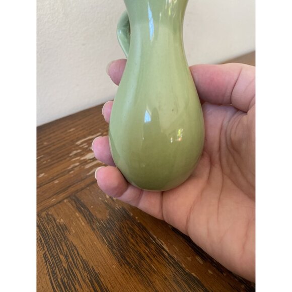 Vintage Green Ceramic Miniature Pitcher Vase With Handle - Picture 4 of 5